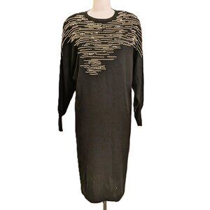 Vintage 1980's Ann Tijan for Kenar 2 Beaded Wool Sweater Dress SZ S